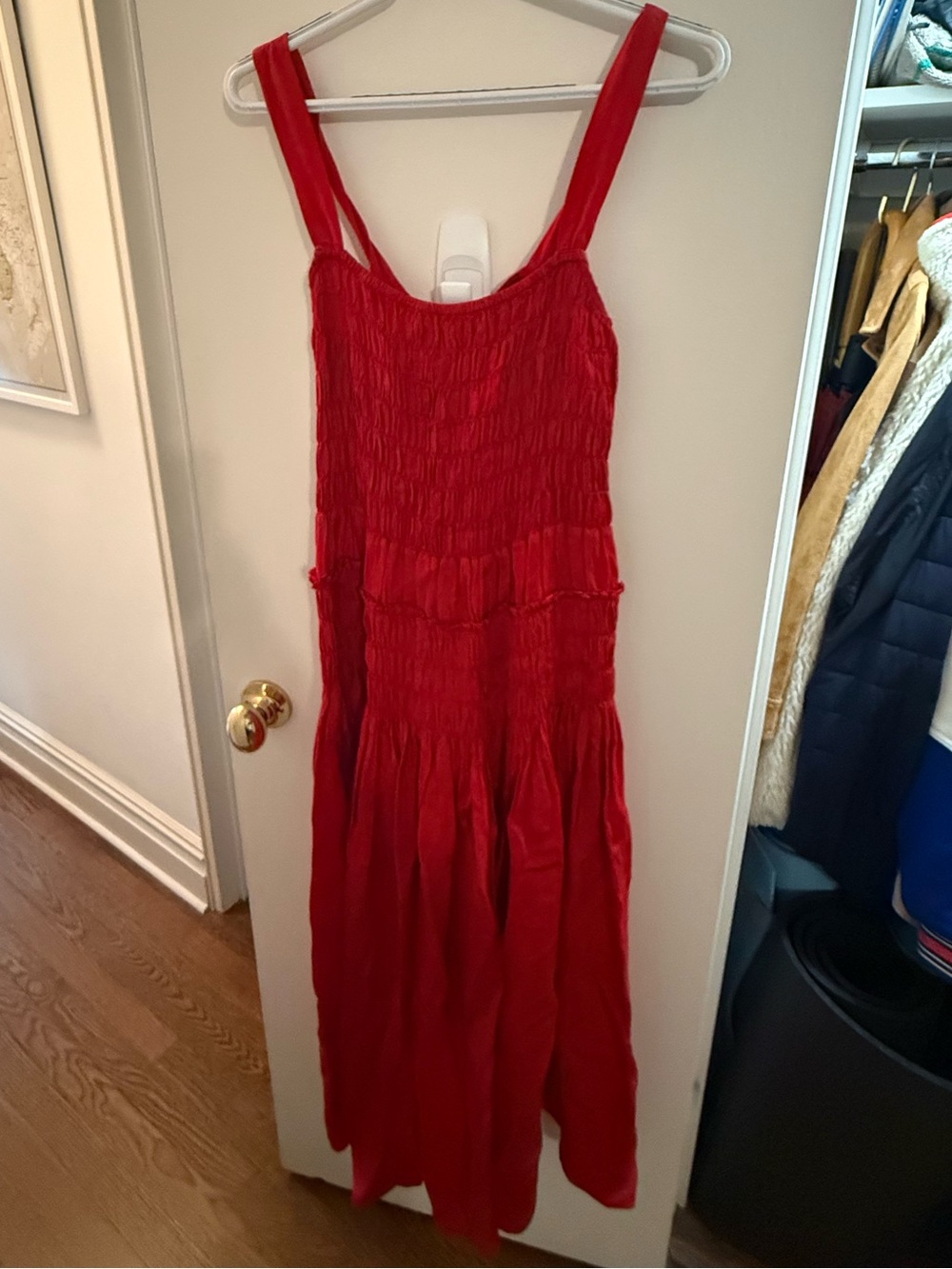 J. Crew Red Smocked Strap Maxi Dress